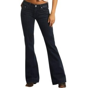 Rock and Roll Cowgirl Women's Vintage Washed Black Trouser Flare Jeans 28x34